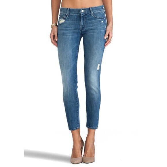 Mother The Looker Crop Jeans 32 NEW Graffiti Girl Distressed Blue Denim Mid Rise - Picture 1 of 7
